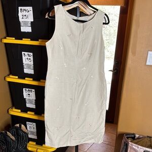 Paraphrase Cream Sheath Embroidered Midi Dress Crew Neck Sleeveless Size 12